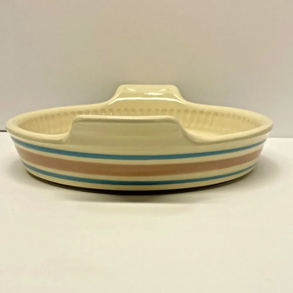Vintage McCoy Stonecraft Pink Blue Stripe Au Gratin/Pie Plate 7031 USA 8.75-NICE